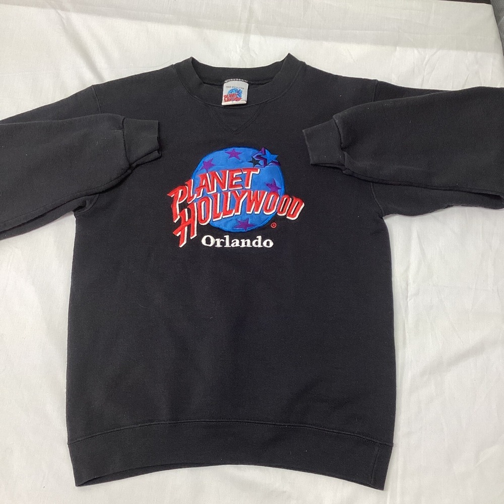 VTG Planet Hollywood Orlando Sweatshirt Mens Small Black Embroidered USA Made